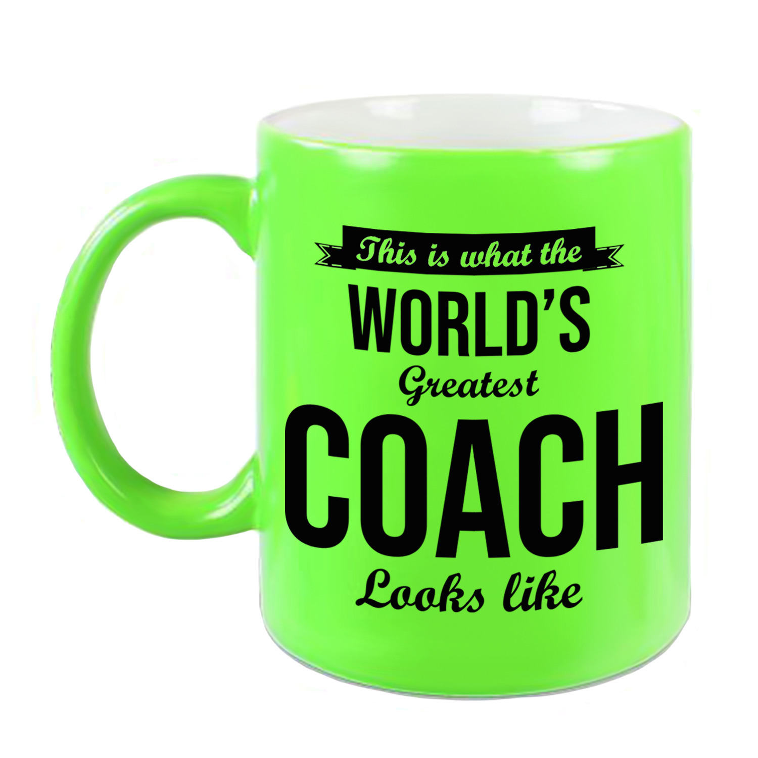 Worlds Greatest Coach cadeau koffiemok/theebeker neon groen 330 ml