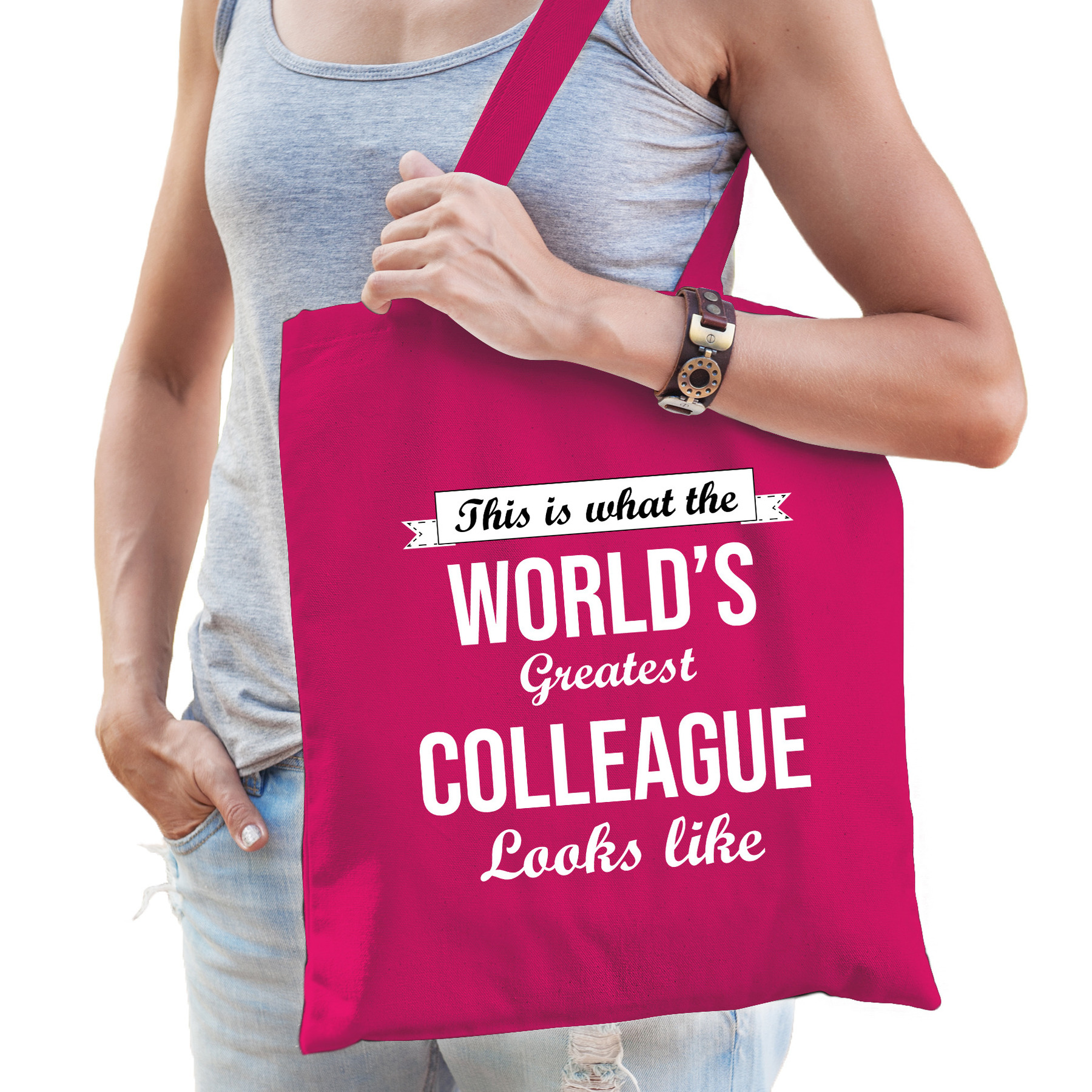 Worlds greatest COLLEAGUE collega cadeau tas roze voor dames