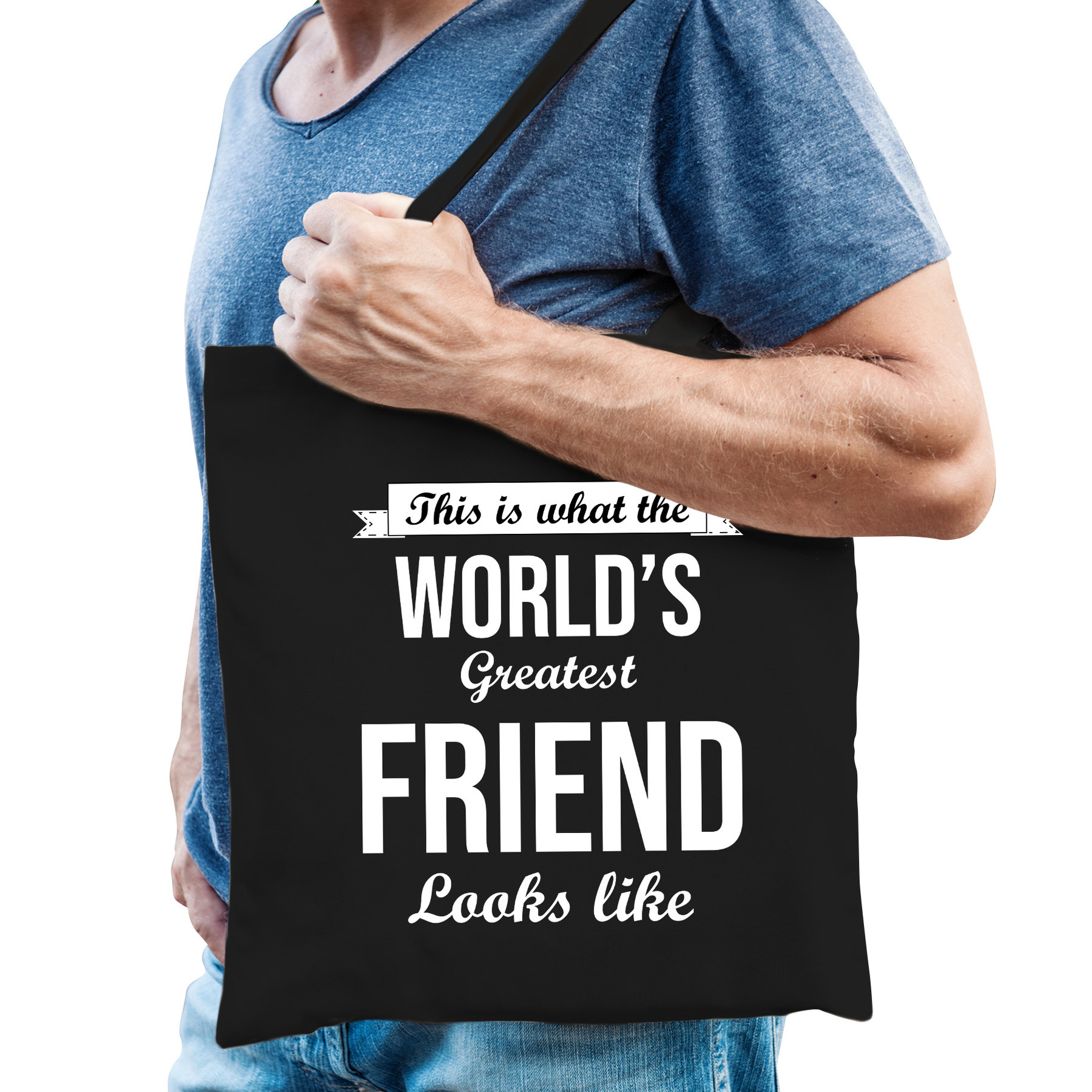 Worlds greatest FRIEND vrienden cadeau tas zwart voor heren