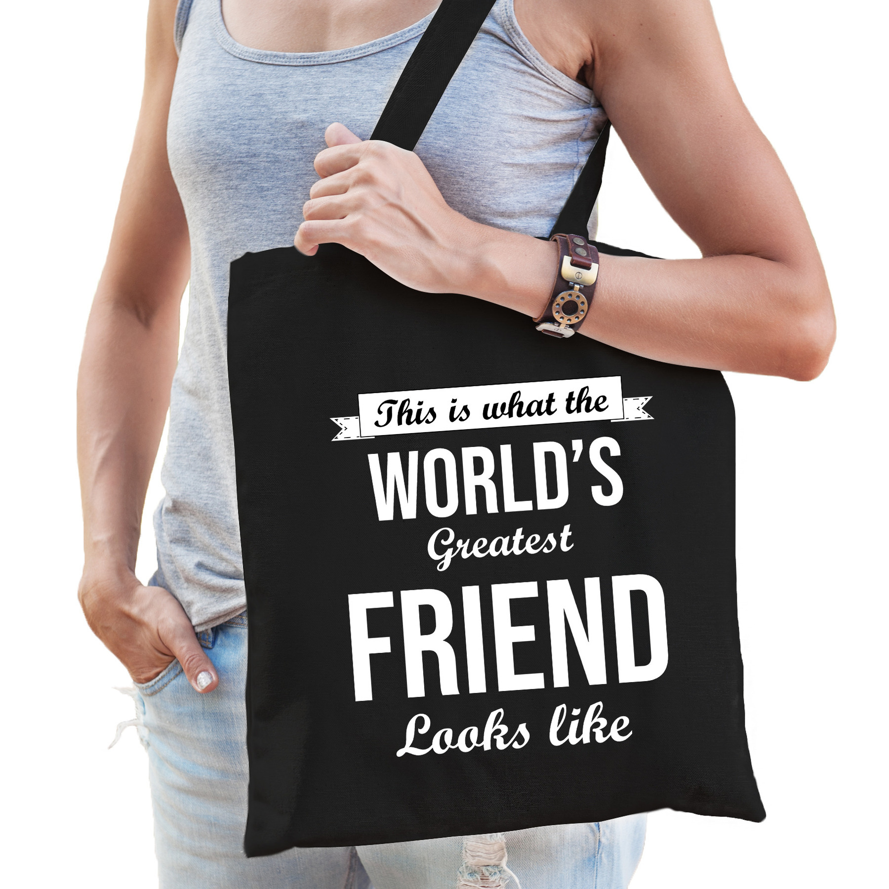 Worlds greatest FRIEND vriendinnen cadeau tas zwart voor dames