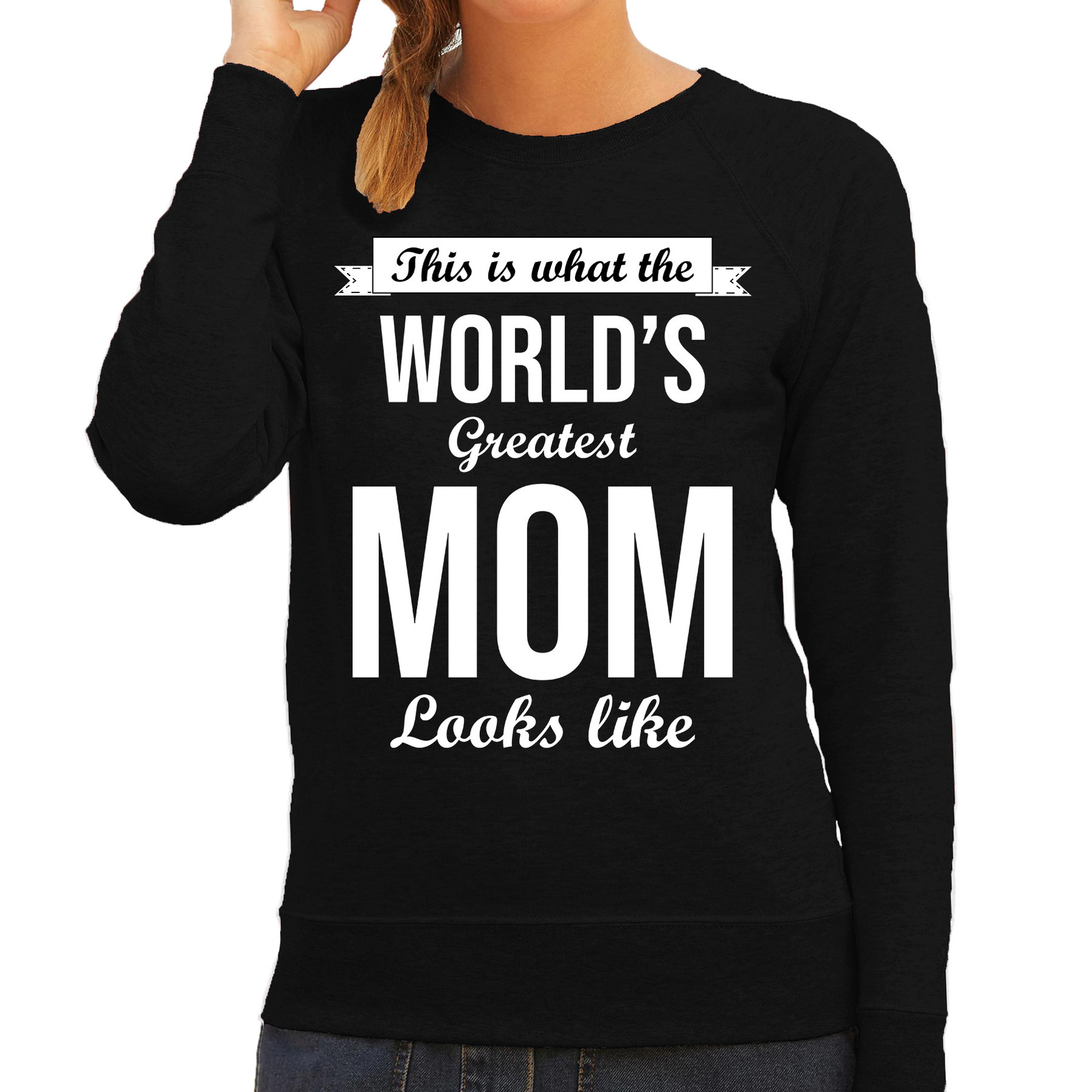 Worlds greatest mom cadeau sweater zwart voor dames