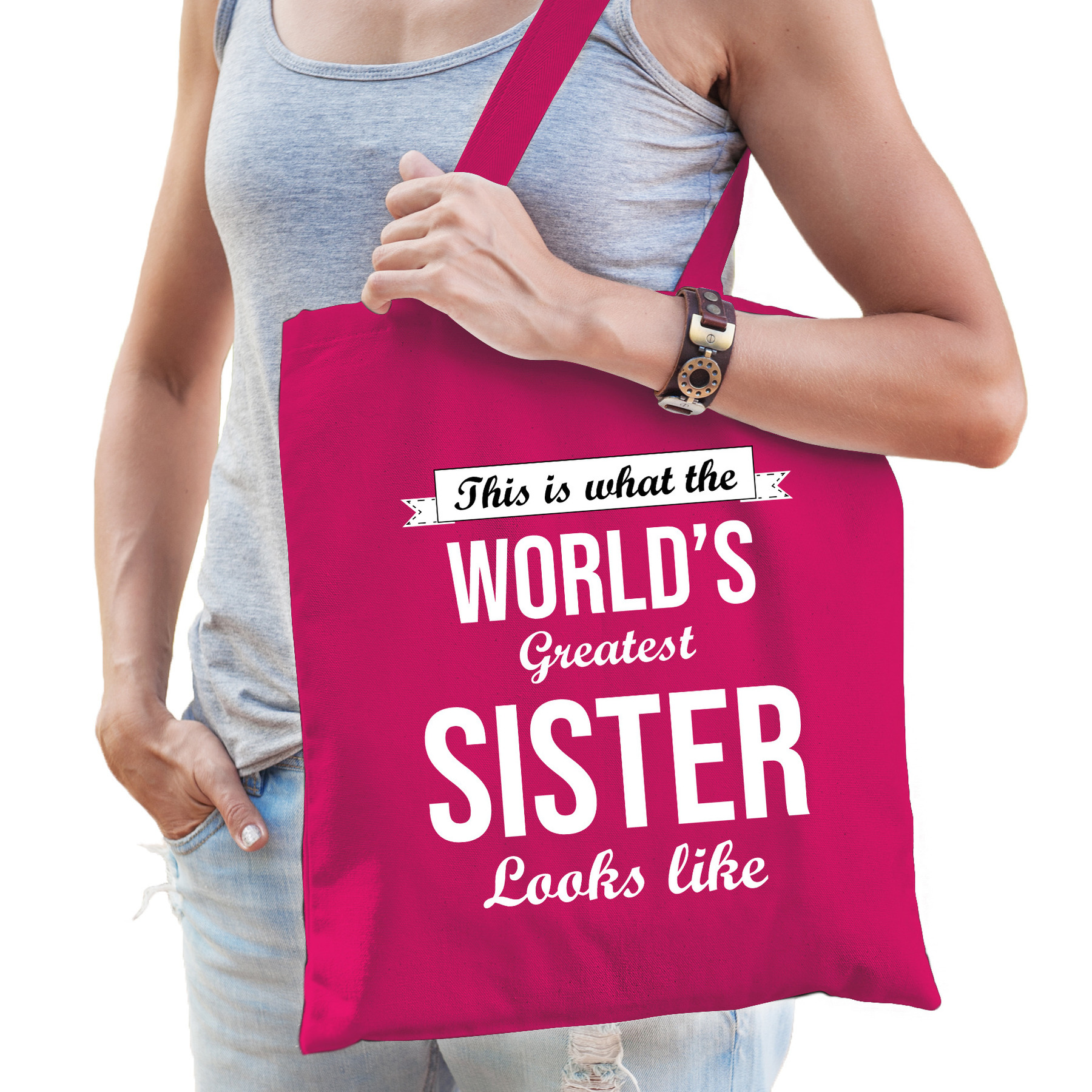Worlds greatest SISTER zus cadeau tas roze voor dames