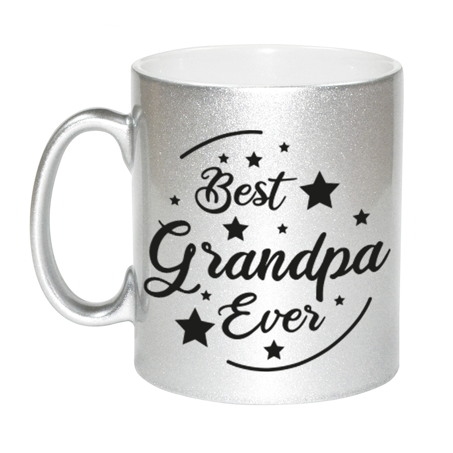 Zilveren Best Grandpa Ever cadeau koffiemok / theebeker 330 ml