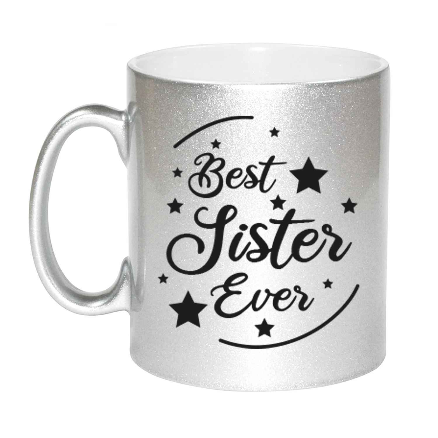 Zilveren Best Sister Ever cadeau koffiemok / theebeker 330 ml