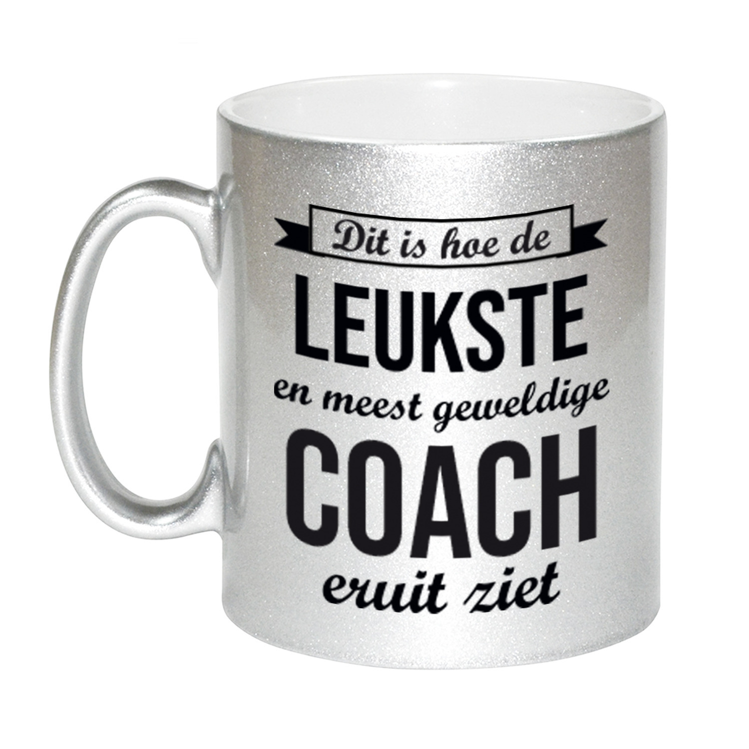 Zilveren leukste en meest geweldige coach cadeau koffiemok / theebeker 330 ml