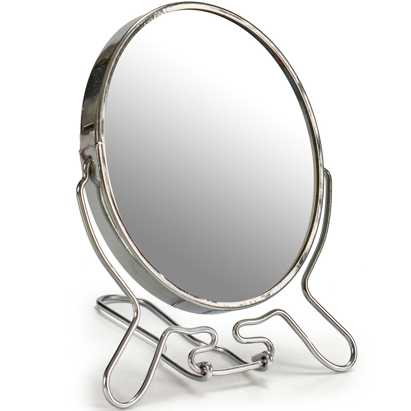 Zilveren make-up spiegel rond dubbelzijdig 15 x 13,5 cm