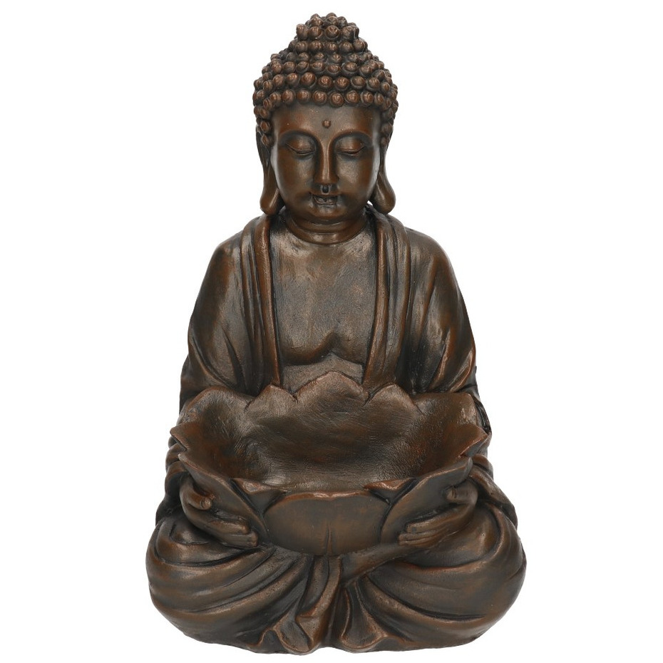 Zittend Boeddha beeld met lotusbloem zwart 30 cm