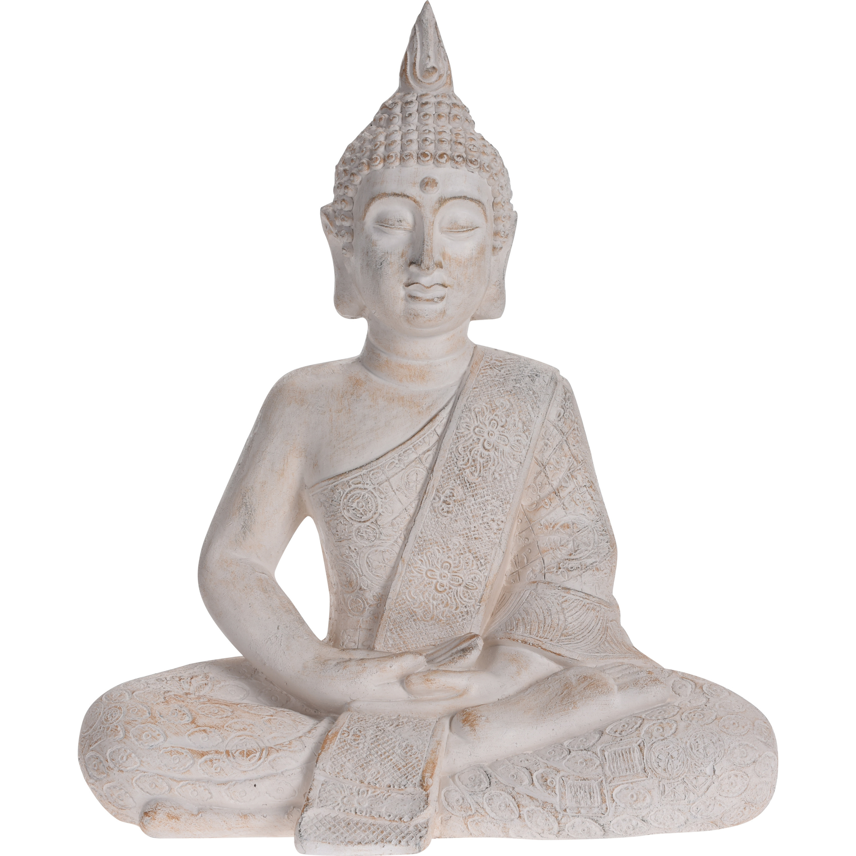 Zittend Boeddha tuinbeeld antiek creme 62 cm