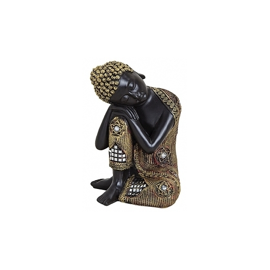 Zwart gouden polyhars slapende Boeddha beelden 17 cm