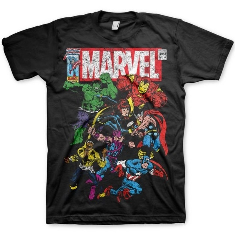Zwart t-shirt met Marvel personages voor heren