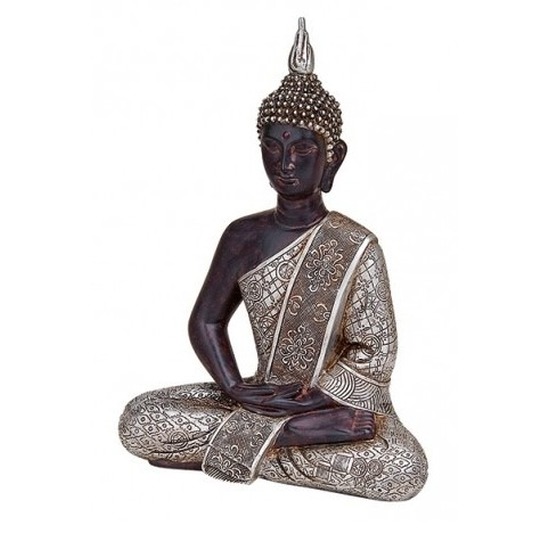 Zwart/zilver boeddha beeldje zittend 29 cm