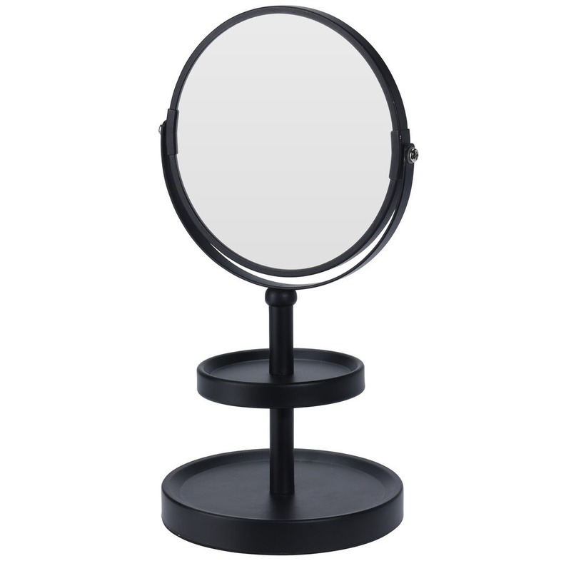 Zwarte make-up spiegel met sieraden plateau 25 cm