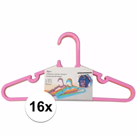 16x Clothes hangers for children/baby clothes pink/green/orange 29 x 0,2 x 15 cm