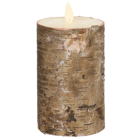 1x Brown birch wood LED candles 12,5 cm 
