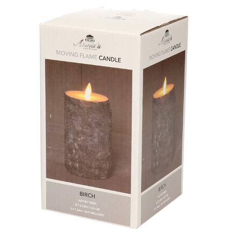 1x Brown birch wood LED candles 12,5 cm 