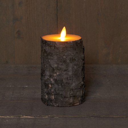 1x Bruine berkenhout kleur LED kaarsen / stompkaarsen 12,5 cm
