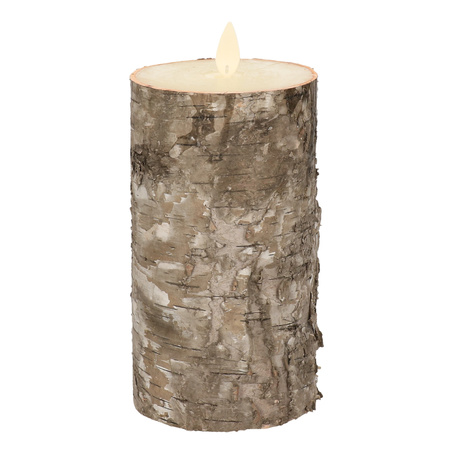 LED candles - set 2x - brown birch wood - H12,5 and H15 cm - moving flame