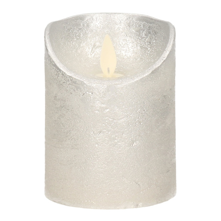 1x Silver LED candle with moving flame 10 cm