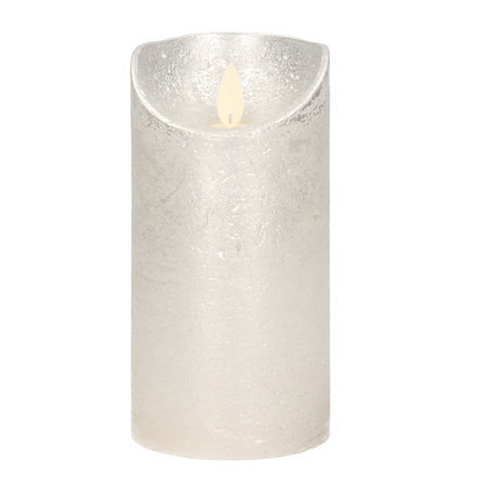 1x Silver LED candle with moving flame 15 cm 
