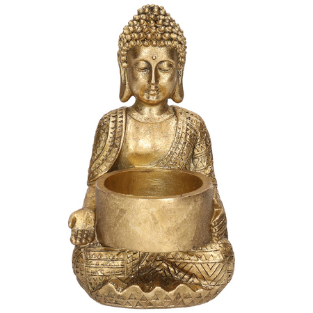 1x Sitting Buddha tealightholder gold 14 cm
