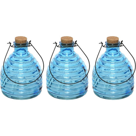 3x Wasp catchers/traps blue 17 cm glass