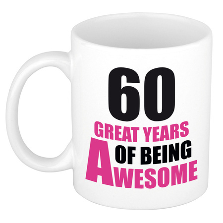 Gift birthday 60 years woman set: Fleece plaid/blanket panter print with 60 great years awesome mug