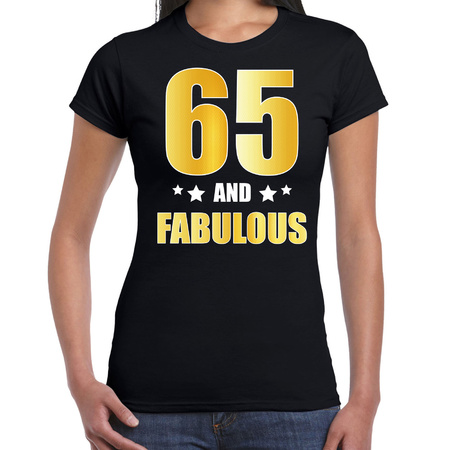 65 and fabulous birthday present gold t-shirt / shirt black for women