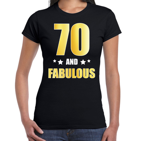 70 and fabulous birthday present gold t-shirt / shirt black for women