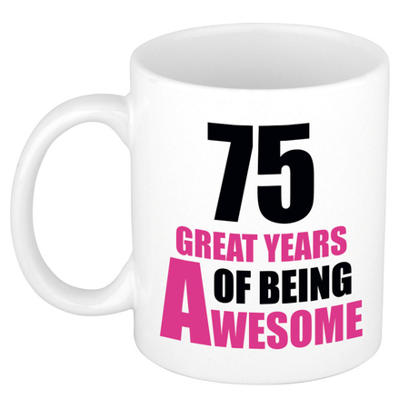 75 great years of being awesome - gift mug white and pink 300 ml
