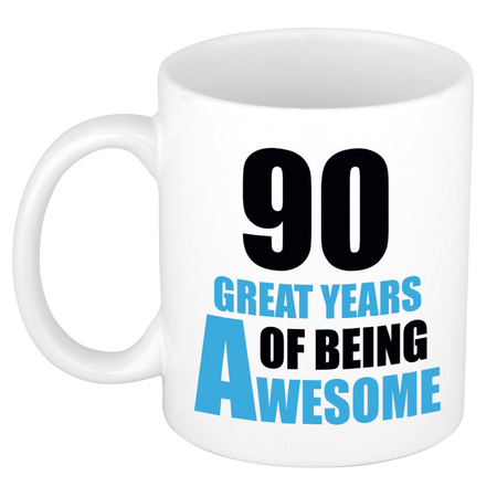 90 great years of being awesome - gift mug white and blue 300 ml