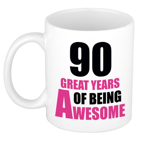 90 great years of being awesome - gift mug white and pink 300 ml