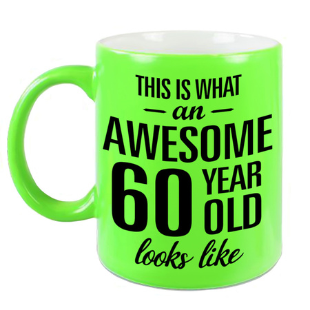 Awesome 60 year neon green mug 330 ml