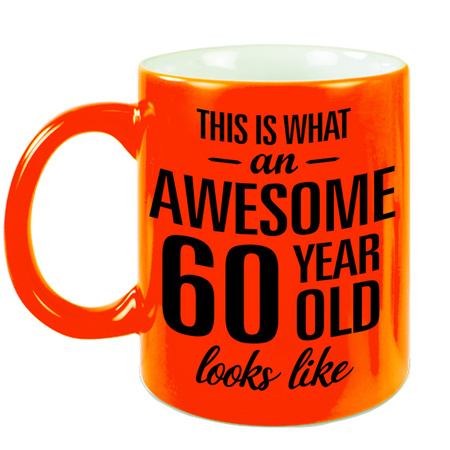 Awesome 60 year neon orange mug 330 ml