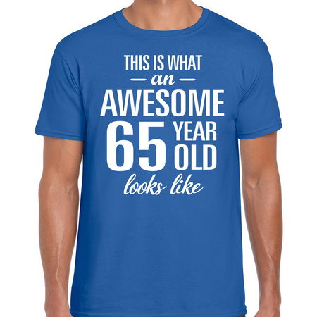Awesome 65 year / 65 jaar cadeau t-shirt blauw heren