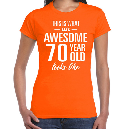 Awesome 70 year t-shirt orange for women
