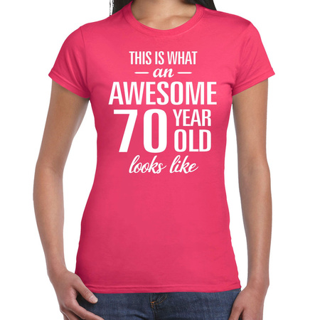 Awesome 70 year t-shirt pink for women