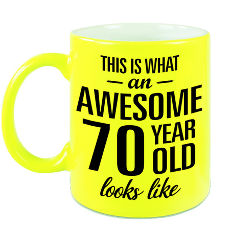 Awesome 70 year neon yellow mug 330 ml
