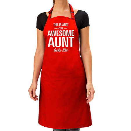 Awesome aunt cadeau bbq/keuken schort rood dames