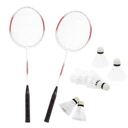 Badminton set rood/wit met 8x shuttles en opbergtas