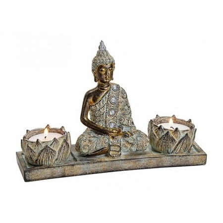 Buddha statue brown with 2 tealight holder 20 cm