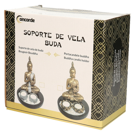 Boeddha beeld met waxinelichthouders goud/wit voor binnen 20 cm