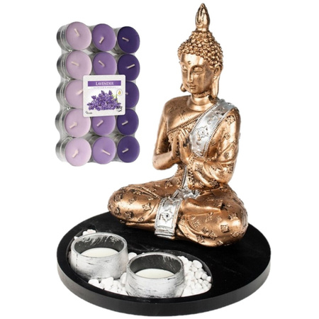 Buddha statue for inside 20 cm with 30x tea lights lavendel