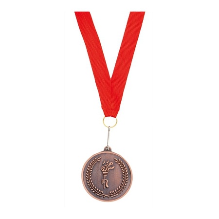 Bronze medal on a red ribbon