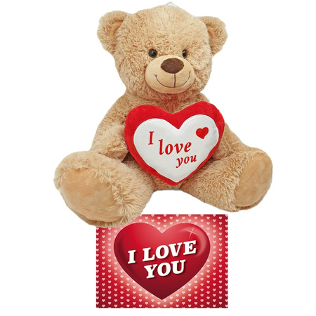 Brown plush stuffed bear/teddy bear 45 cm incl. Valentine's card I Love You