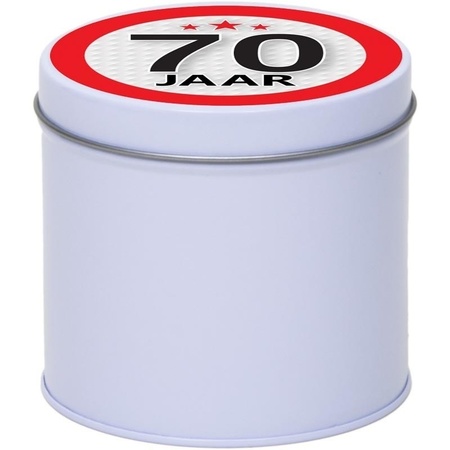 Gift white round storage tin 70 years 10 cm