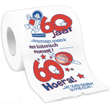 Cadeau toiletpapier rol 60 jaar verjaardag versiering/decoratie