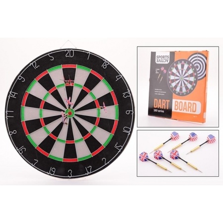 Dartbord 45 cm with 6 darts with scoreboard set with marker and wiper 45x30 cm