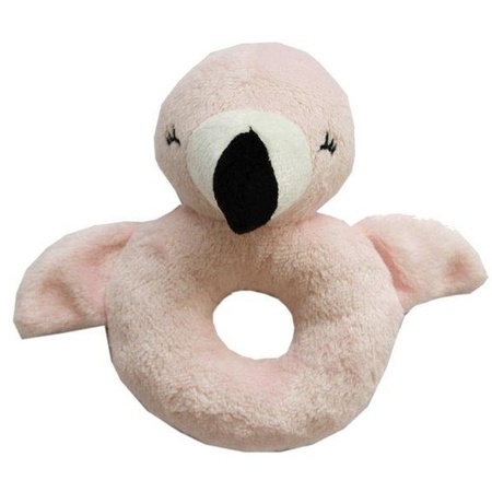 Animal soft toy baby rattle flamingo 10 x 15 cm