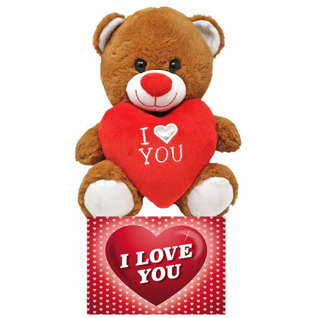 Dark brown plush stuffed bear/teddy bear 20 cm incl. Valentine's card I Love You