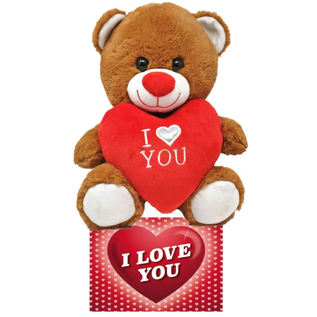 Dark brown plush stuffed bear/teddy bear 30 cm incl. Valentine's card I Love You